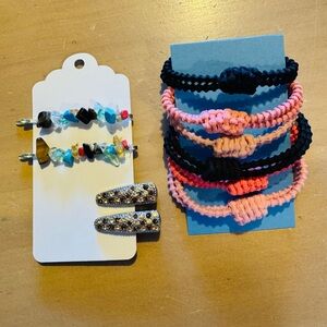 Elastic Hair Tie Set and Beaded/Rhinestone Clips